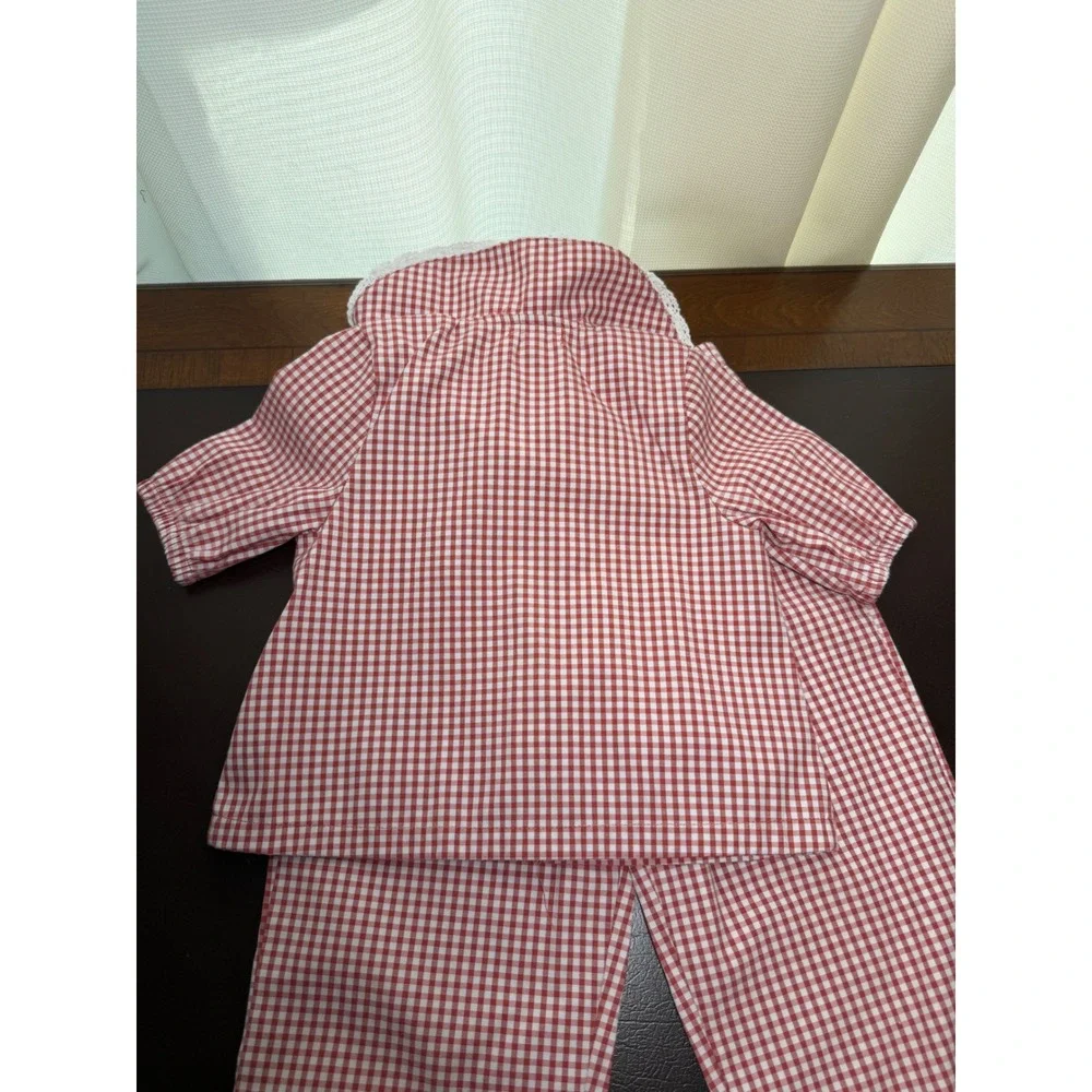 btween Girls Red Gingham Pajama Set Lace Trim Peter Pan Collar 2pc Size 4T